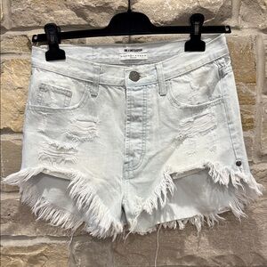One Teaspoon 26 Distressed Light Blue Denim Shorts